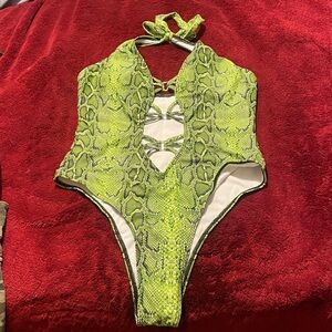 Green Snakeskin Print Swimsuit